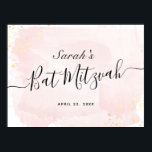 Watercolor Pink x Gold Bat Mitzvah Welcome Sign Poster<br><div class="desc">This chic and elegant bat mitzvah welcome sign poster features a white background with blush pink brush strokes in watercolor and faux gold splatters. Personalize it for your needs. You can find more matching products at my store.</div>