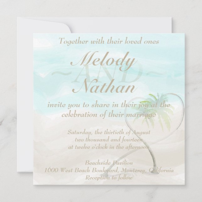 Watercolor Plage tropicale Invitation de mariage (Devant)