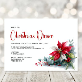 Watercolor Poinsettia Christmas Dinner Party Einladung