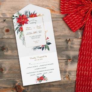 Watercolor Poinsettia Christmas Frame Wedding All In One Einladung