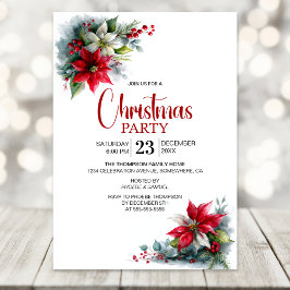 Watercolor Poinsettia Christmas Party Einladung