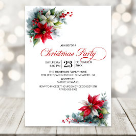 Watercolor Poinsettia Christmas Party Einladung
