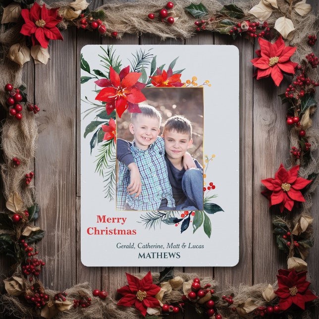 Watercolor Poinsettia Gold Frame Vertikales Foto (Von Creator hochgeladen)