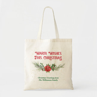 Watercolor Poinsettia Holly Bouquet Christmas Tragetasche