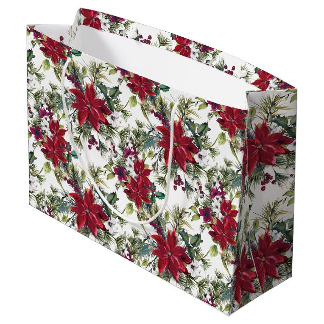 Watercolor Poinsettia Pattern  Große Geschenktüte (Rückseite Schrägansicht)