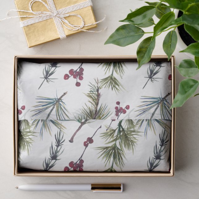 Watercolor Poinsettia Pattern  Seidenpapier (Geschenk)