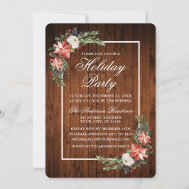 Watercolor Poinsettia Rustic Woliday Party Einladung