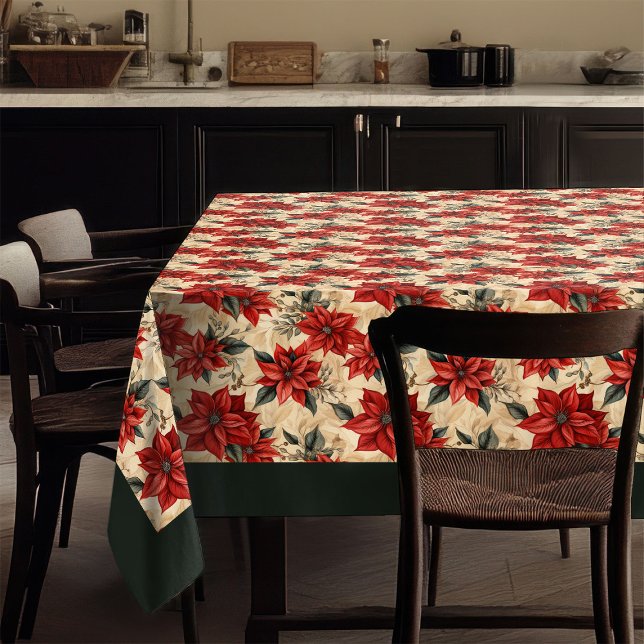 Watercolor Poinsettia Tablecloth Rustic Christmas Tischdecke (Watercolor Poinsettia Tablecloth Rustic Christmas)