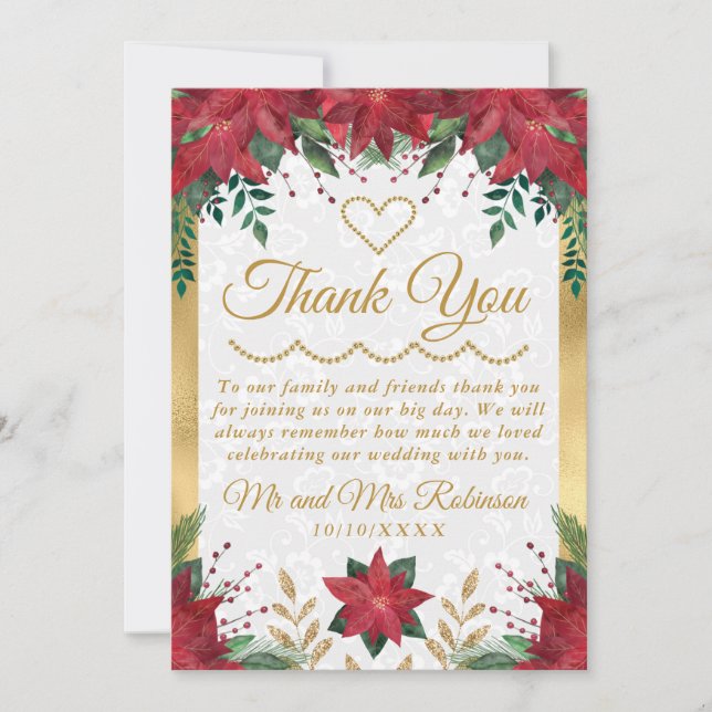 Watercolor Poinsettia Weihnachtsfeier Dankeskarte (Vorderseite)