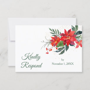 Watercolor Poinsettia Weihnachtszeit RSVP Karte