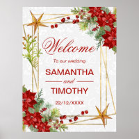 Watercolor Poinsettia Winter Wedding Willkommen