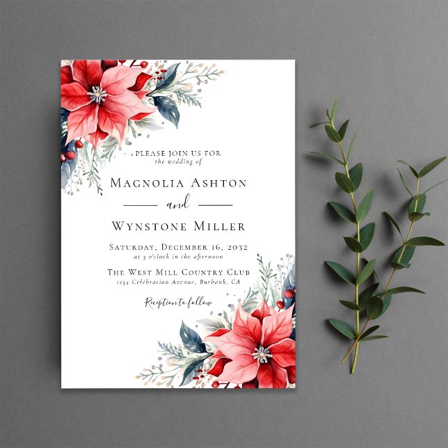 Watercolor Poinsettia Winterhochzeit Einladung (Von Creator hochgeladen)