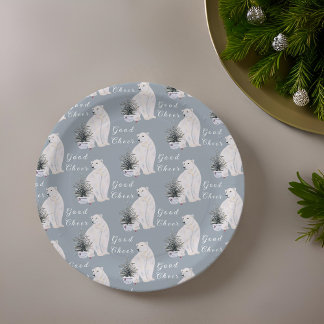 Watercolor Polar Bear Weihnachtsbaummuster Pappteller
