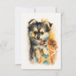 Watercolor Pomchi Puppy  Dankeskarte
