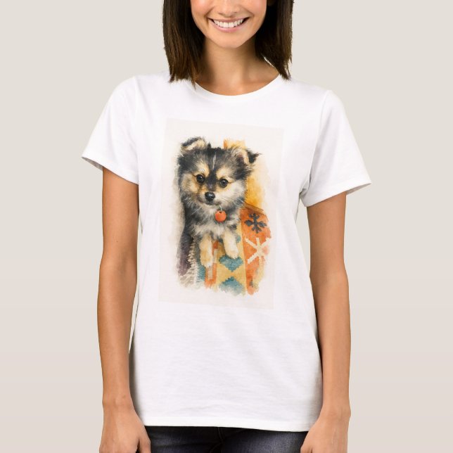 Watercolor Pomchi Puppy T-Shirt (Devant)