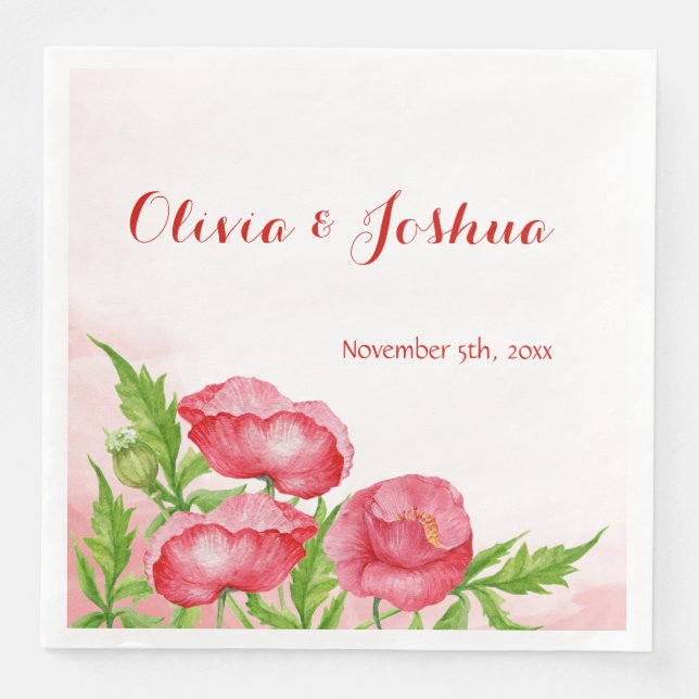 Watercolor Poppy Wedding Napkins Serviette (Vorderseite)