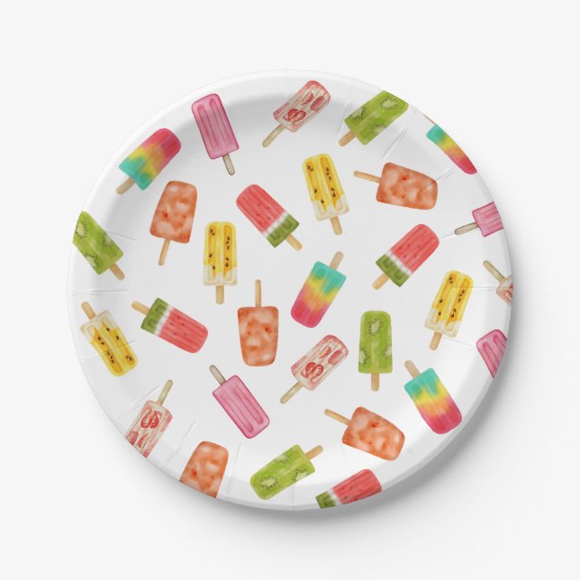 Watercolor Popsicles Sommergeburtsfeier Pappteller (Vorderseite)