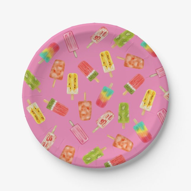 Watercolor Popsicles Sommergeburtsfeier Pappteller (Vorderseite)