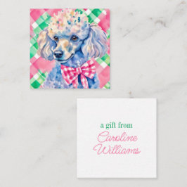 Watercolor Preppy Palm Beach Gingham Poodle Dog Mitteilungskarte