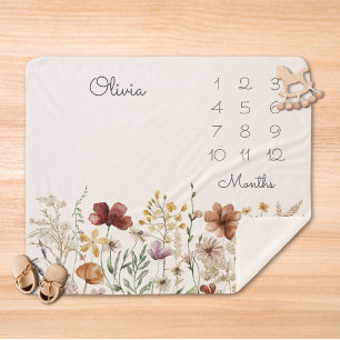 Watercolor Pretty Wildflower Meilenstein Baby Sherpadecke