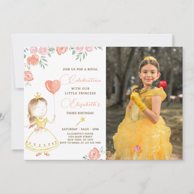 Watercolor Princess Invitation Anniversaire Avec P (Devant)