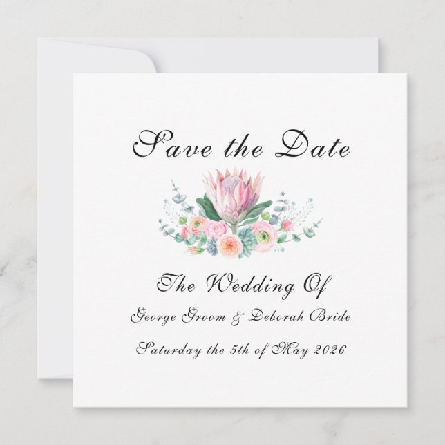 Watercolor Protea Save The Date Card (Devant)