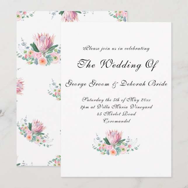 Watercolor Protea Wedding Einladung (Vorne/Hinten)