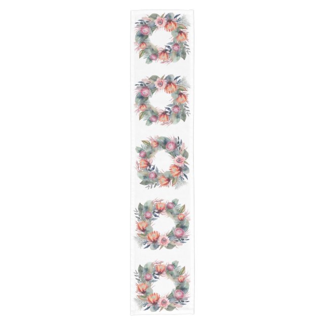 Watercolor Protea Wreath Table runner Kurzer Tischläufer (Vorderseite)