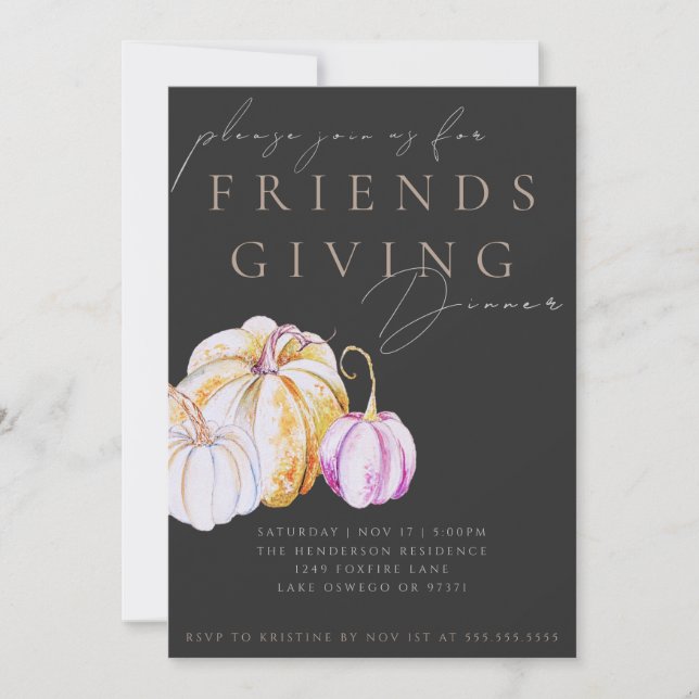Watercolor Pumpkin Friendsgiving Dinner Invitation (Devant)
