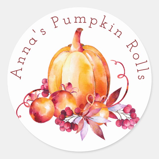 Watercolor Pumpkin Patch Bakery Sticker (Vorderseite)