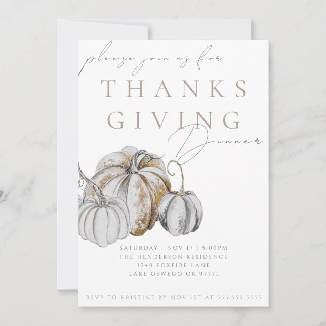 Watercolor Pumpkin Thanksgiving Dinner Invitation (Devant)