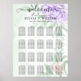 Watercolor Purple Blooms Bouquet Wedding Seating Poster