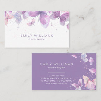 Watercolor Purple Butterflies Business Card Visitenkarte