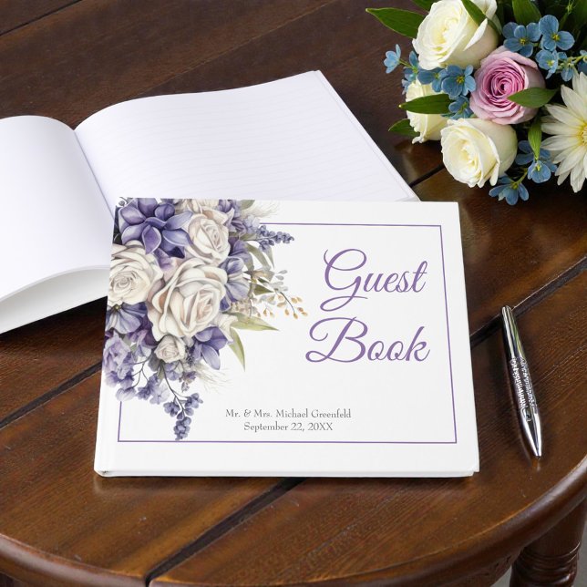 Watercolor Purple Cream Floral Wedding Gästebuch (Von Creator hochgeladen)
