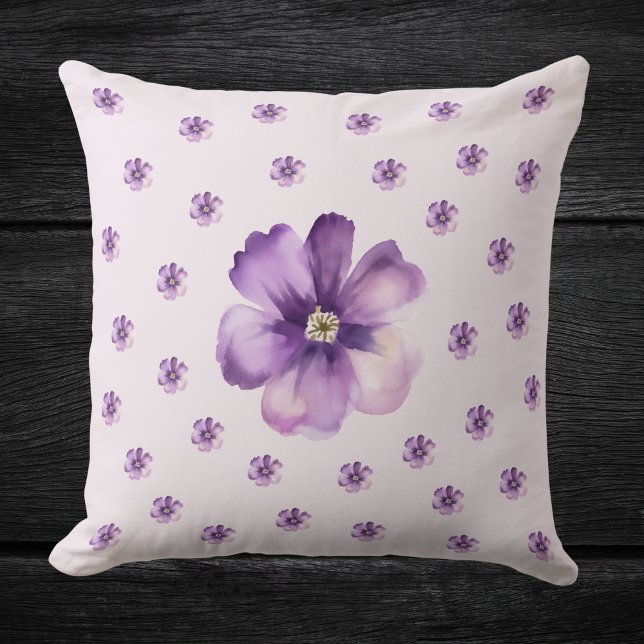 Watercolor Purple Floral Throw Pillow Kissen (Von Creator hochgeladen)