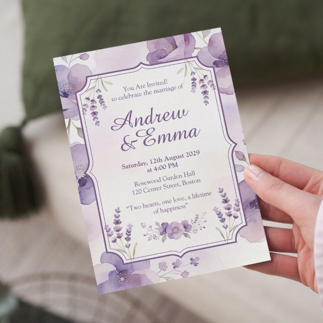 Watercolor Purple Floral Wedding Invitation Einladung (Von Creator hochgeladen)