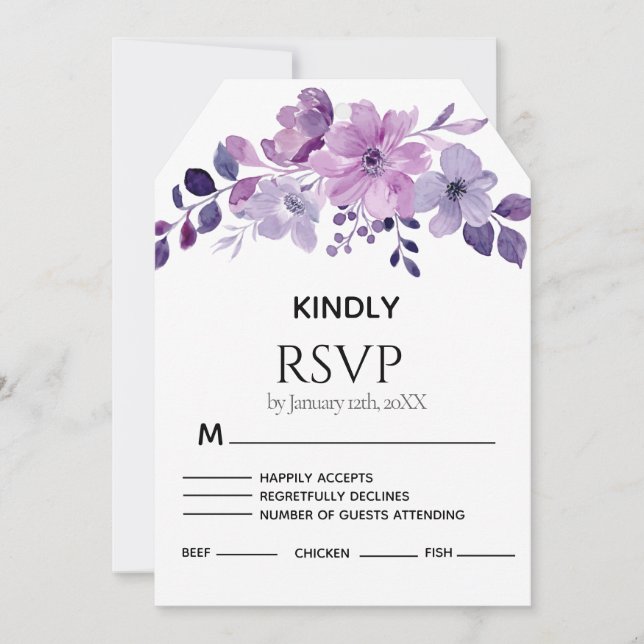 Watercolor purple flower bouquet RSVP card (Vorderseite)