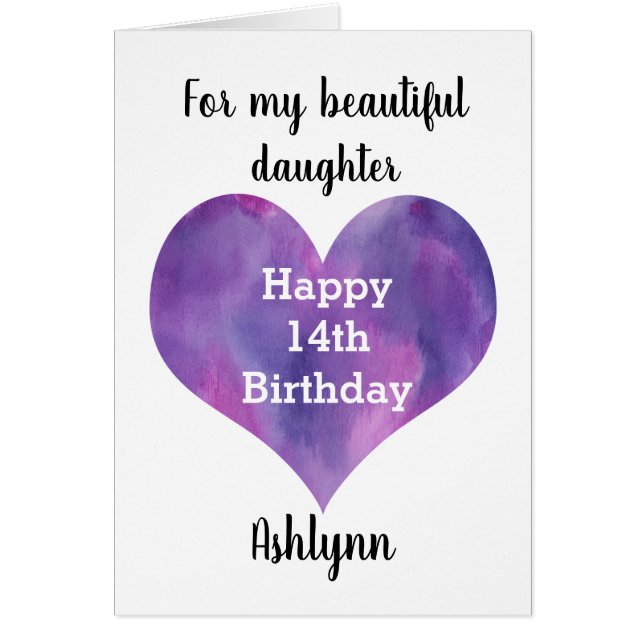 Watercolor Purple Heart 14th Birthday Daughter (Devant)