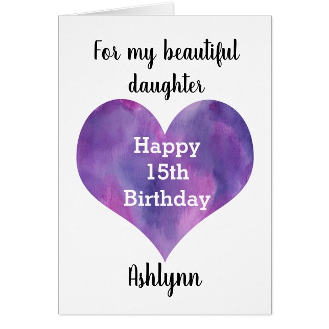 Watercolor Purple Heart 15th Birthday Daughter (Vorne)