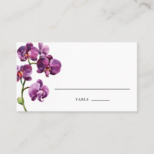 Watercolor Purple Phalaenopsis Orchids Wedding Platzkarte (Vorderseite)