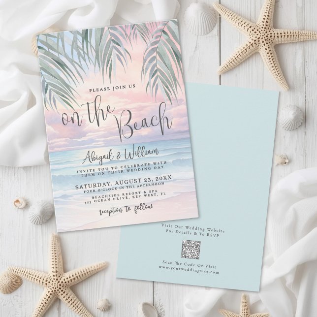 Watercolor QR Code On The Beach Wedding Einladung (Watercolor QR Code On The Beach Wedding Invitation)