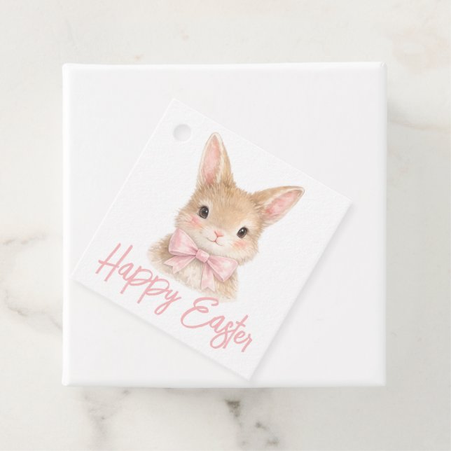 Watercolor Rabbit with Pink Bow| Cute Easter Bunny Geschenkanhänger (Beispiel)