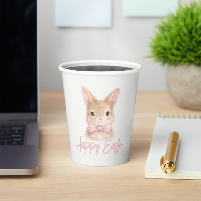 Watercolor Rabbit with Pink Bow| Cute Easter Bunny Pappbecher (InSitu)