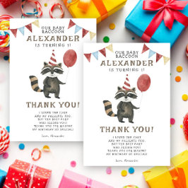 Watercolor Raccoon 1st Birthday  Dankeskarte