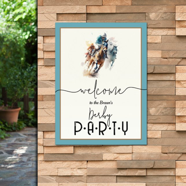 Watercolor Racehorse Jockey Derby Willkommen Poster (Watercolor racehorses and jockeys Derby Welcome poster - PRINTED and/or INSTANT DOWNLOAD)