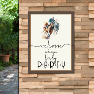 Watercolor Racehorse Jockey Derby Willkommen Poster