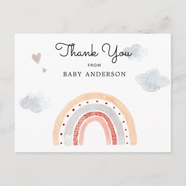 Watercolor Rainbow Baby Dusche Danke Postcard Postkarte (Vorderseite)