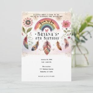 Watercolor Rainbow Bird & Feathers Boho Geburtstag Einladung