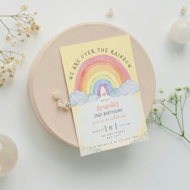 Watercolor Rainbow Birthday Party Einladung (Watercolor Rainbow Birthday Party Yellow)