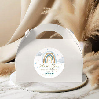Watercolor Rainbow Cloud Blue Gold Vielen Dank Runder Aufkleber
